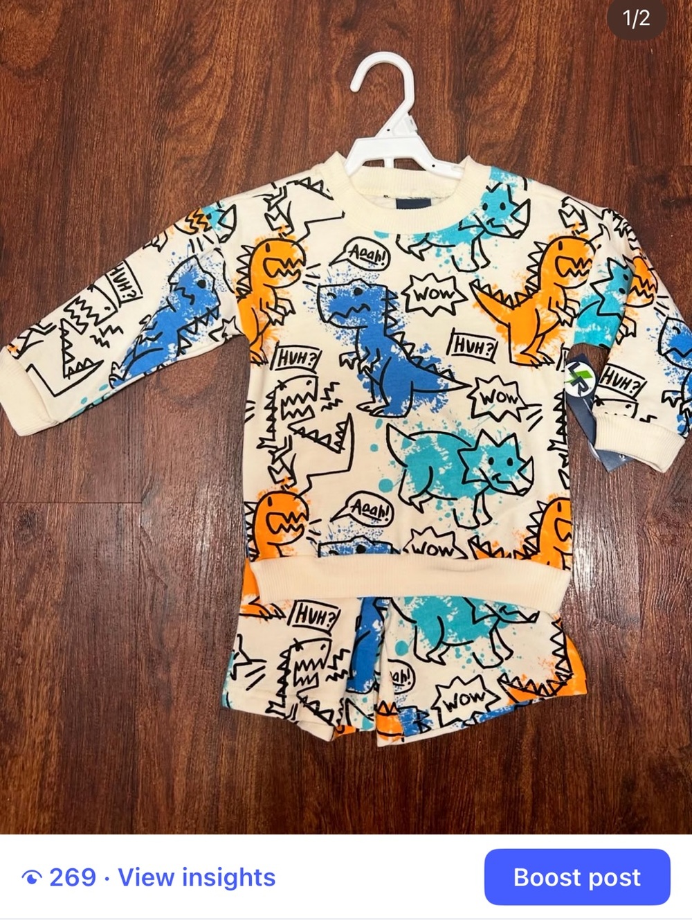 Kids Dinosaur Print Matching Set - Orange, Blue, Teal